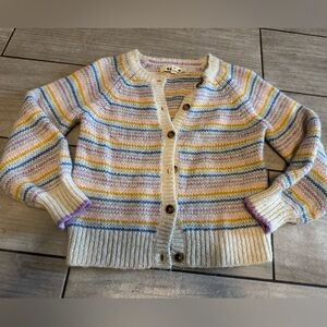 Mini Boden Cardigan Sweater 7-8Y Alpaca Stripe Rainbow School Academia Preppy